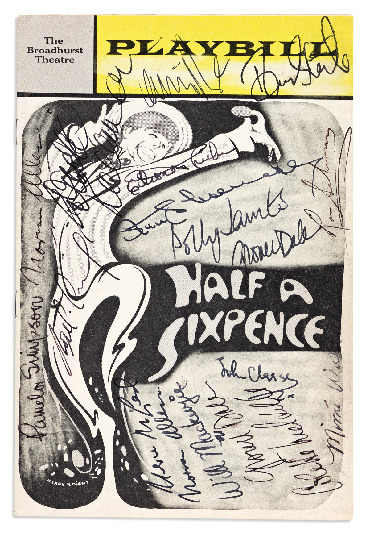 (ENTERTAINERS.) Complete Playbill for the 1965 Broadway production of Half a Sixpence Signed by several members of the cast, on the fro